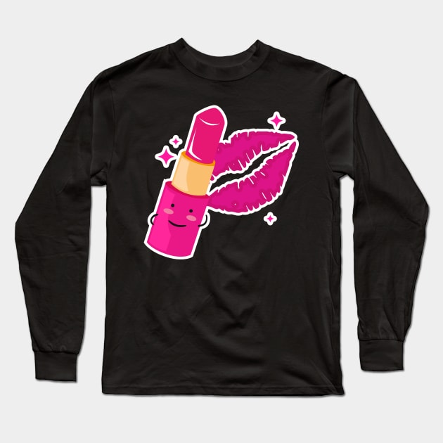 Lipstick Cute Cartoon Long Sleeve T-Shirt by BrightLightArts